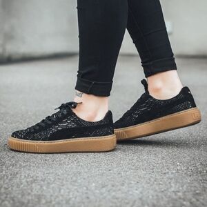 PUMA Platform Black Gold Exotskin Suede Sneakers Trainers Size 9.5 Reptil